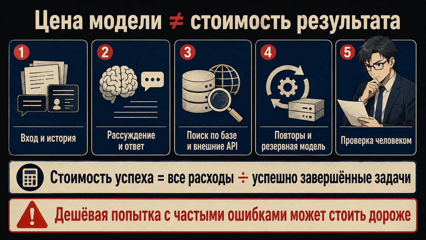 Схема полной стоимости одной успешно выполненной задачи AI-агента